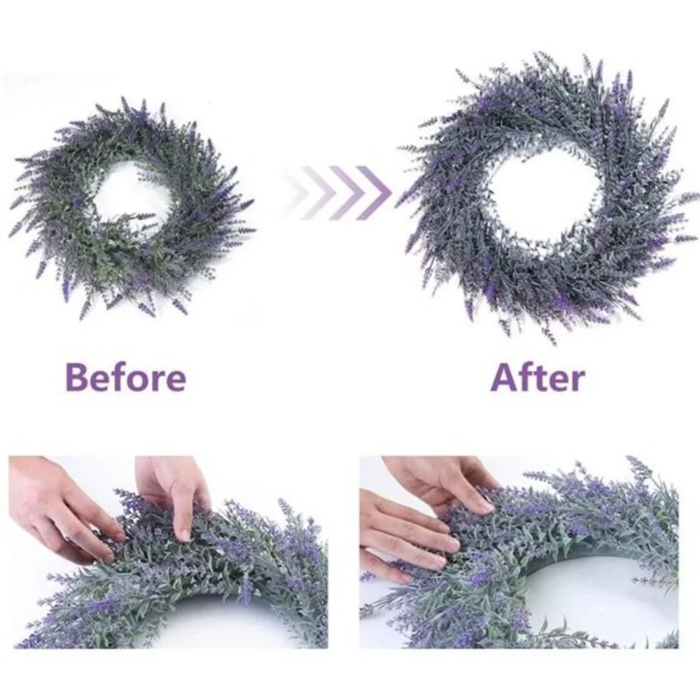 Lavender Wreaths for Front Door, 18inch Artificial Farmhouse Wreaths for Wall